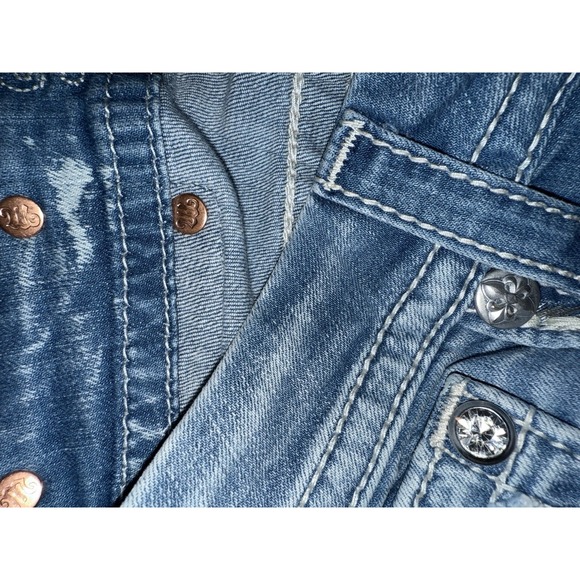 Miss Me Cuffed Skinny Jeans Womens 26 Light Wash‎ Embellished Denim Western - Picture 10 of 15